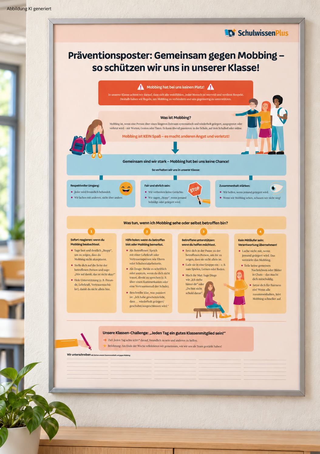 Präventionsposter: Gemeinsam gegen Mobbing - so schützen wir uns in unserer Klasse